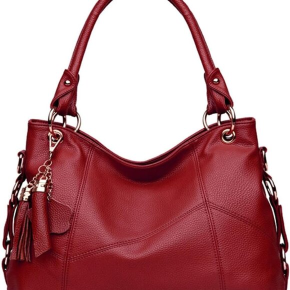Women Leather Tote Bag Large Shoulder Satchel Purse with Tassel and Adjustable S - Picture 1 of 7